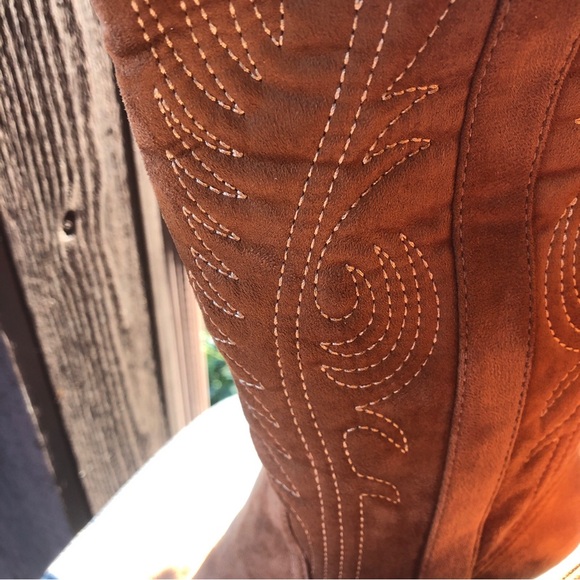 Women Cowgirl Western Boots Almond Toe Pull On Mid Calf Size 6 Carmel Brown - Picture 4 of 10